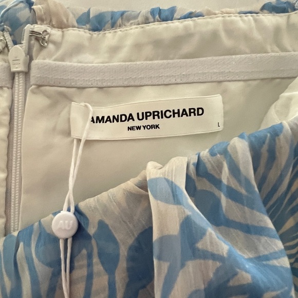 NWT size large Amanda Uprichard off the shoulder blue printed midi dress - Picture 12 of 13